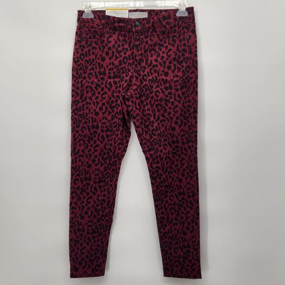 NWT Social Standard by Sanctuary Oxblood Cheetah Skinny Ankle Jeans Women's 8 - Picture 1 of 12